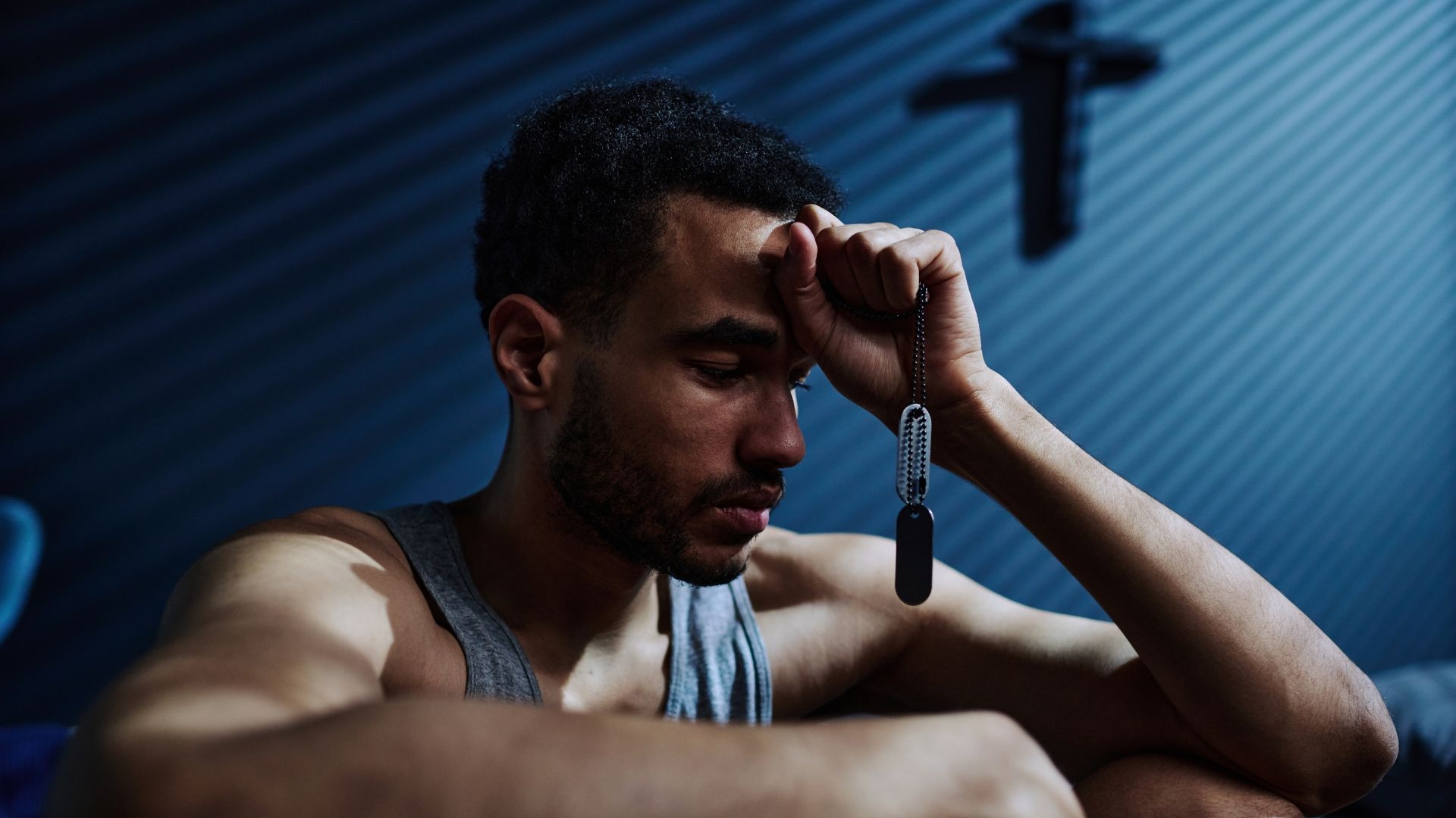 Man praying for recovery from addiction issues. Man praying for recovery from addiction issues.
